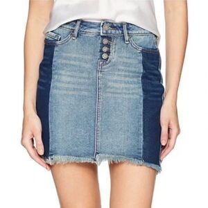 William Rast Tiff Denim Frayed-Hem Color Block Skirt